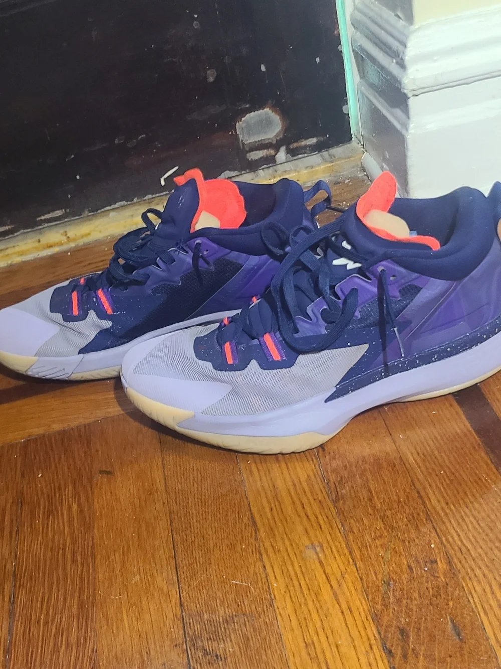 Jordan ZION 1 Men's Purple and Navy BASKET BALL Shoes with Coral Accents